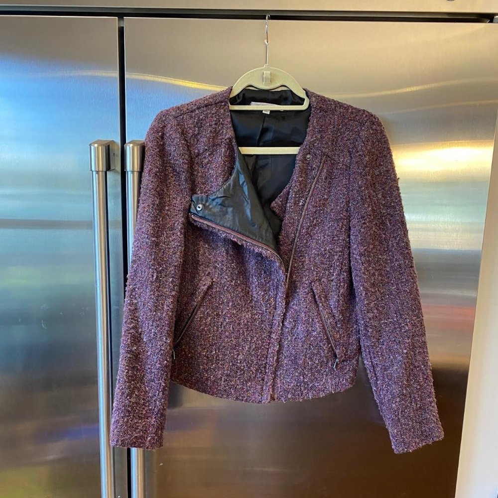 NWOT GAP Wool Boucle Purple Moto Jacket SMALL